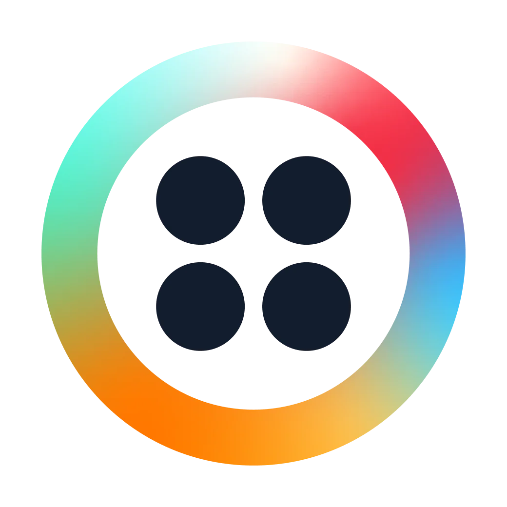 A circular logo with a gradient ring surrounding four dots in the center.